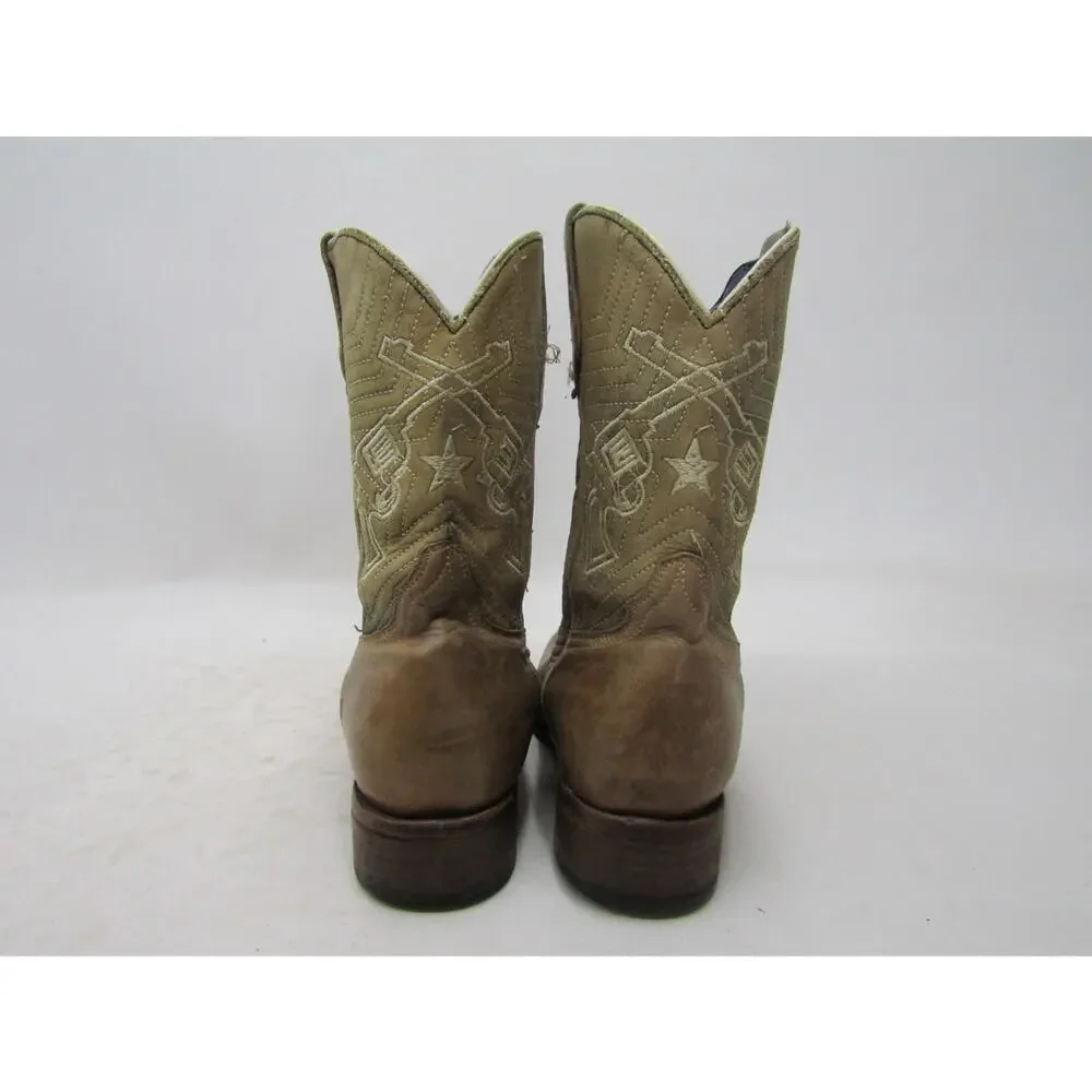 Roper Brand Youth Size 3 D Brown Double Gun Leather Cowboy Western Boots